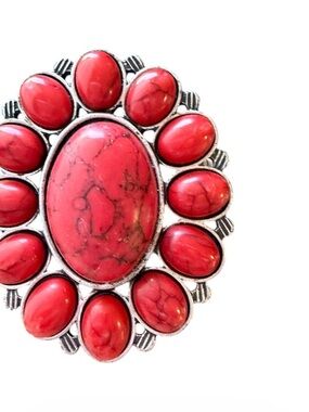 Red Stone Oval Cluster Statement Ring - Women Jewelry